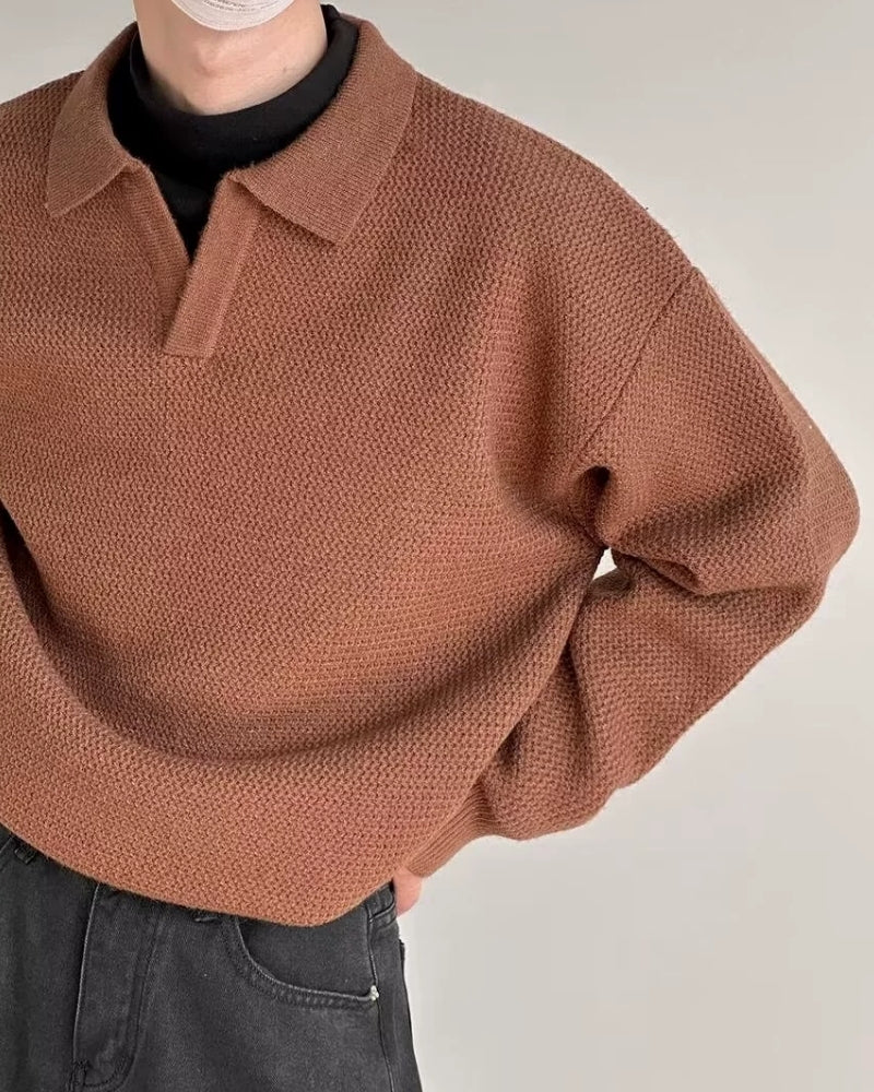 Textured Knit Polo Sweater - Old Money