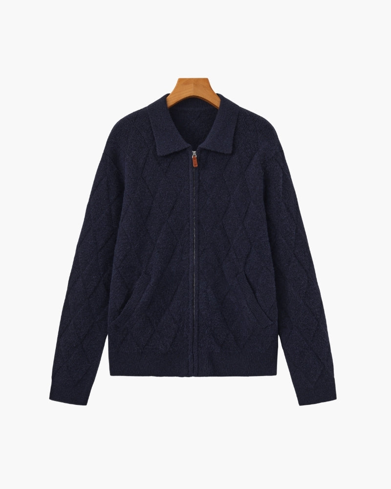 Heritage Diamond Knit Zip Cardigan - Old Money