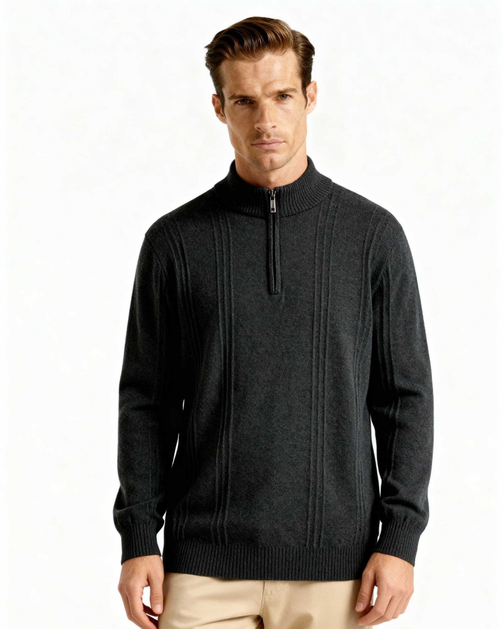 100% Cashmere Ribbed Half Zip