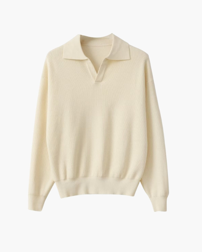 Textured Knit Polo Sweater - Old Money